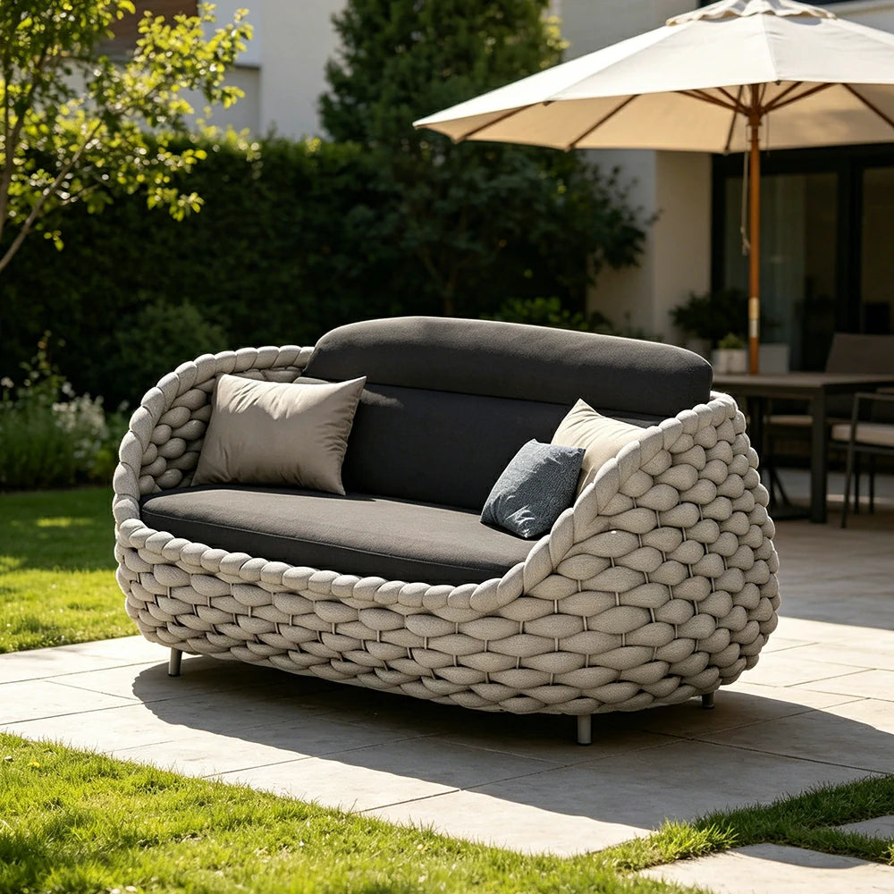 SOLARA Outdoor Three Seater Sofa with Senisa Fabric - 180cm Aluminium Frame Patio Garden Lounge Seat - Grey