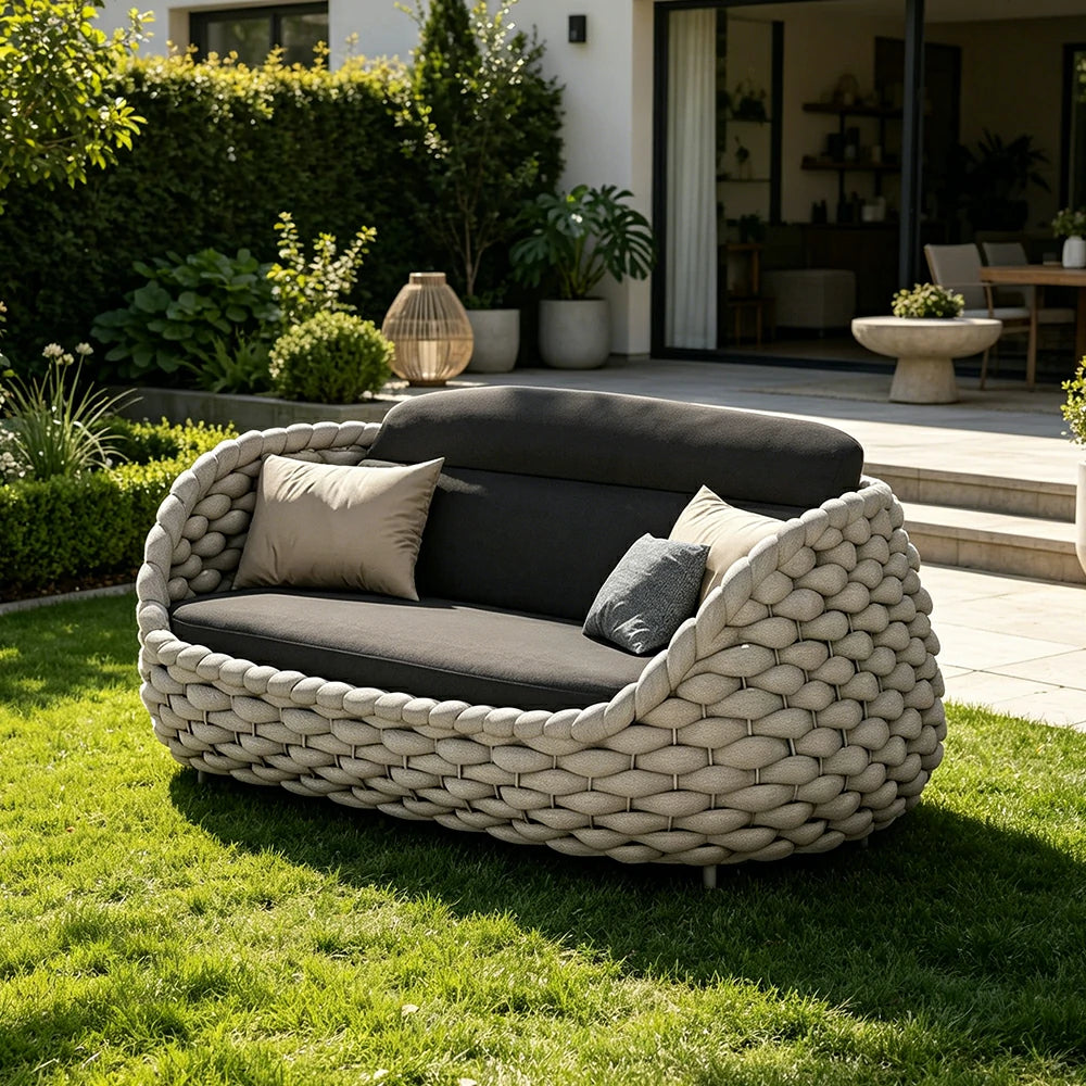 SOLARA Outdoor Three Seater Sofa with Senisa Fabric - 180cm Aluminium Frame Patio Garden Lounge Seat - Grey