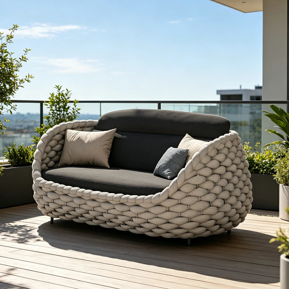 SOLARA Outdoor Three Seater Sofa with Senisa Fabric - 180cm Aluminium Frame Patio Garden Lounge Seat - Grey