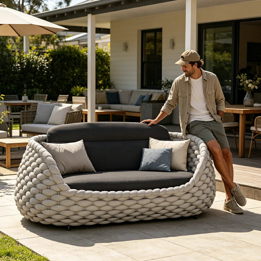 SOLARA Outdoor Three Seater Sofa with Senisa Fabric - 180cm Aluminium Frame Patio Garden Lounge Seat - Grey