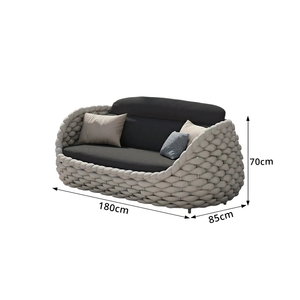 SOLARA Outdoor Three Seater Sofa with Senisa Fabric - 180cm Aluminium Frame Patio Garden Lounge Seat - Grey