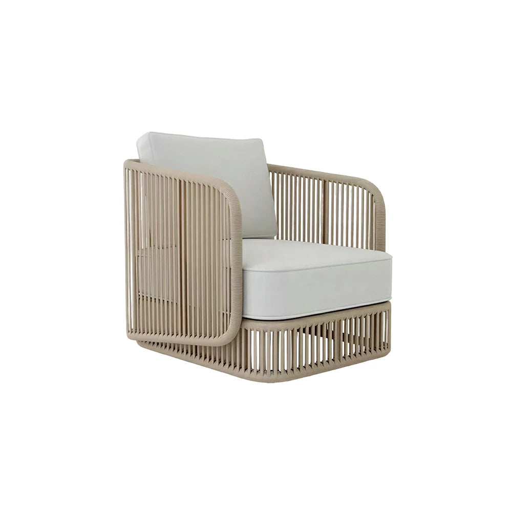 SOLARA Outdoor Single Sofa with Rope Weaving - 75cm Aluminium Frame Patio Balcony Garden Lounge Chair - Beige