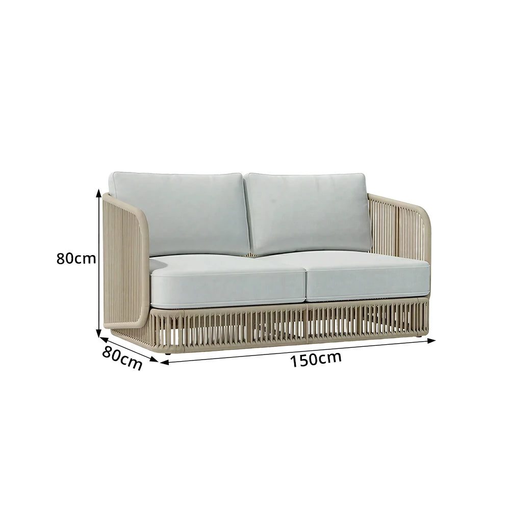 SOLARA Outdoor Two Seater Sofa with Rope Weaving - 150cm Aluminium Frame Patio Balcony Garden Lounge Seat - Beige