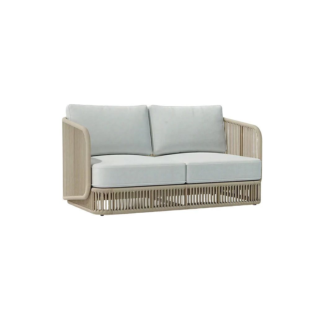 SOLARA Outdoor Two Seater Sofa with Rope Weaving - 150cm Aluminium Frame Patio Balcony Garden Lounge Seat - Beige