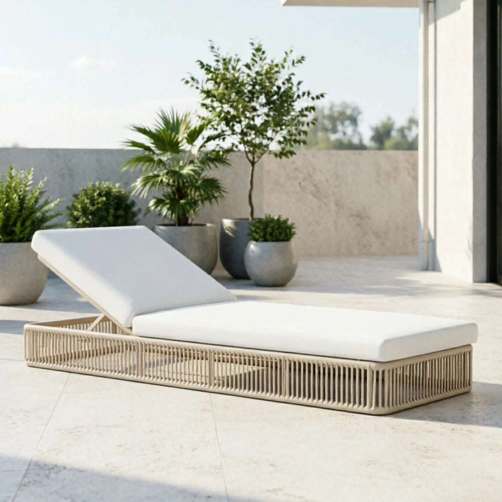 SOLARA Outdoor Sofa Daybed with Rope Weaving - 200cm Aluminium Frame Patio Balcony Garden Lounge Bed - Beige