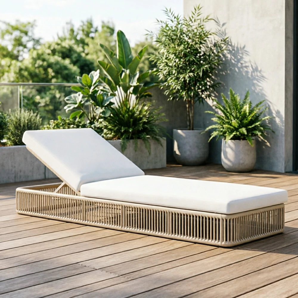 SOLARA Outdoor Sofa Daybed with Rope Weaving - 200cm Aluminium Frame Patio Balcony Garden Lounge Bed - Beige