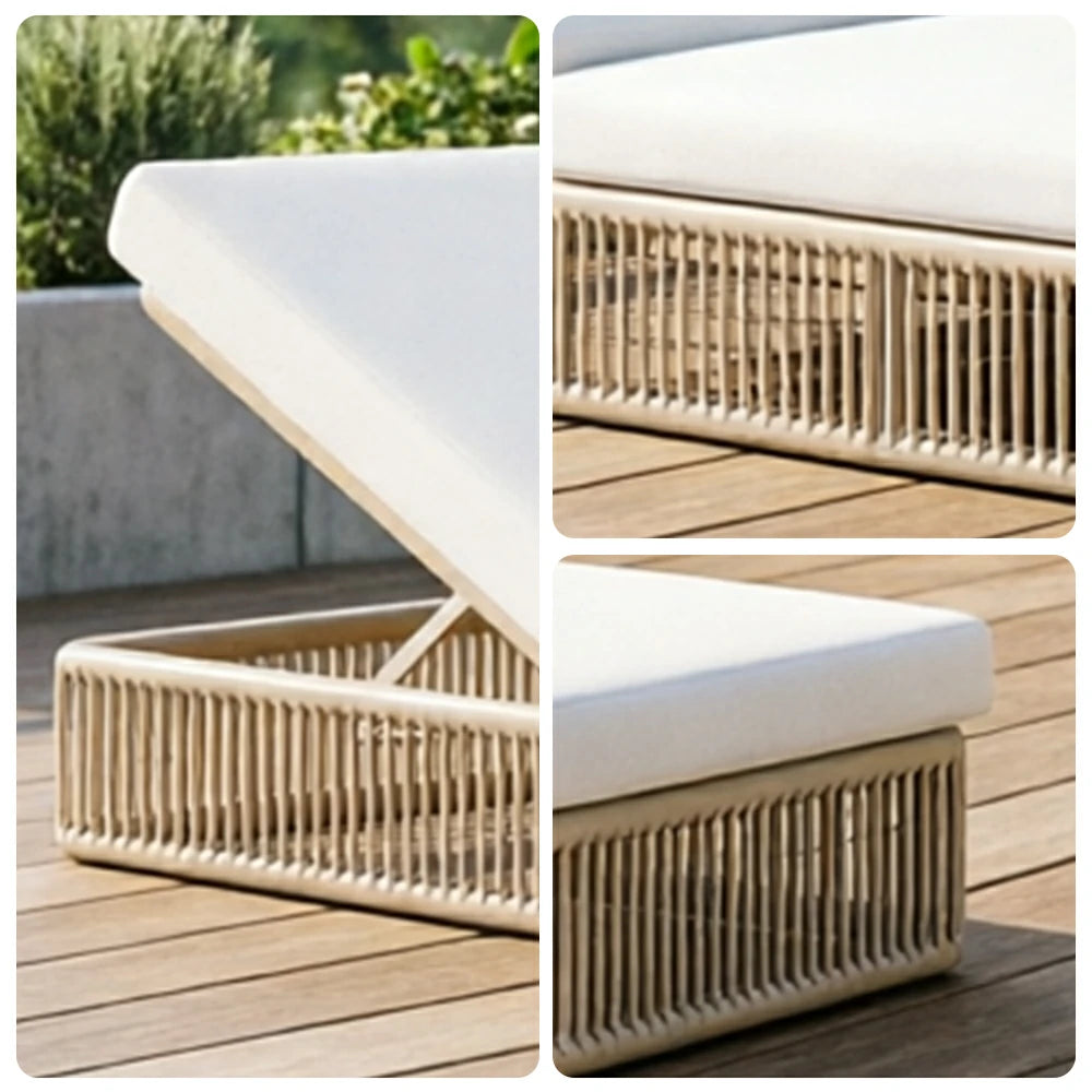 SOLARA Outdoor Sofa Daybed with Rope Weaving - 200cm Aluminium Frame Patio Balcony Garden Lounge Bed - Beige