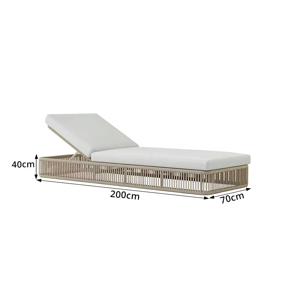 SOLARA Outdoor Sofa Daybed with Rope Weaving - 200cm Aluminium Frame Patio Balcony Garden Lounge Bed - Beige