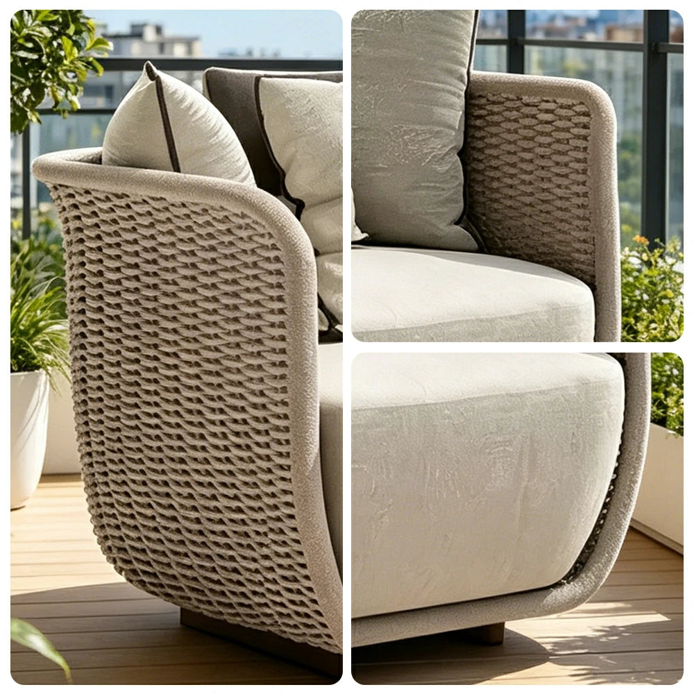 SOLARA Outdoor Single Sofa Chair with Woven Rattan Design - 95cm Patio Balcony Garden Lounge Chair - Natural
