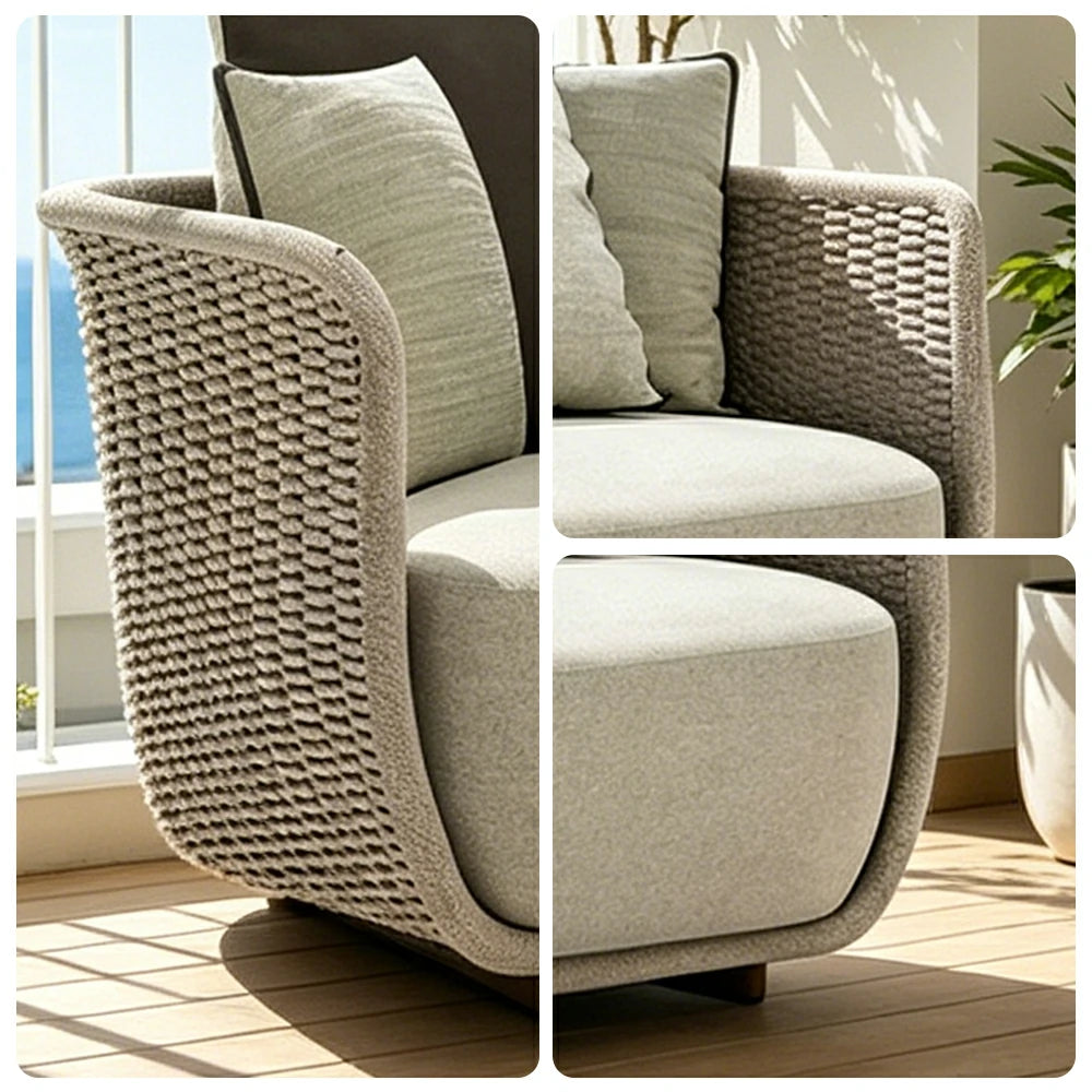 SOLARA Outdoor Two Seater Sofa with Woven Rattan Design - 140cm Patio Balcony Garden Lounge Seat - Natural
