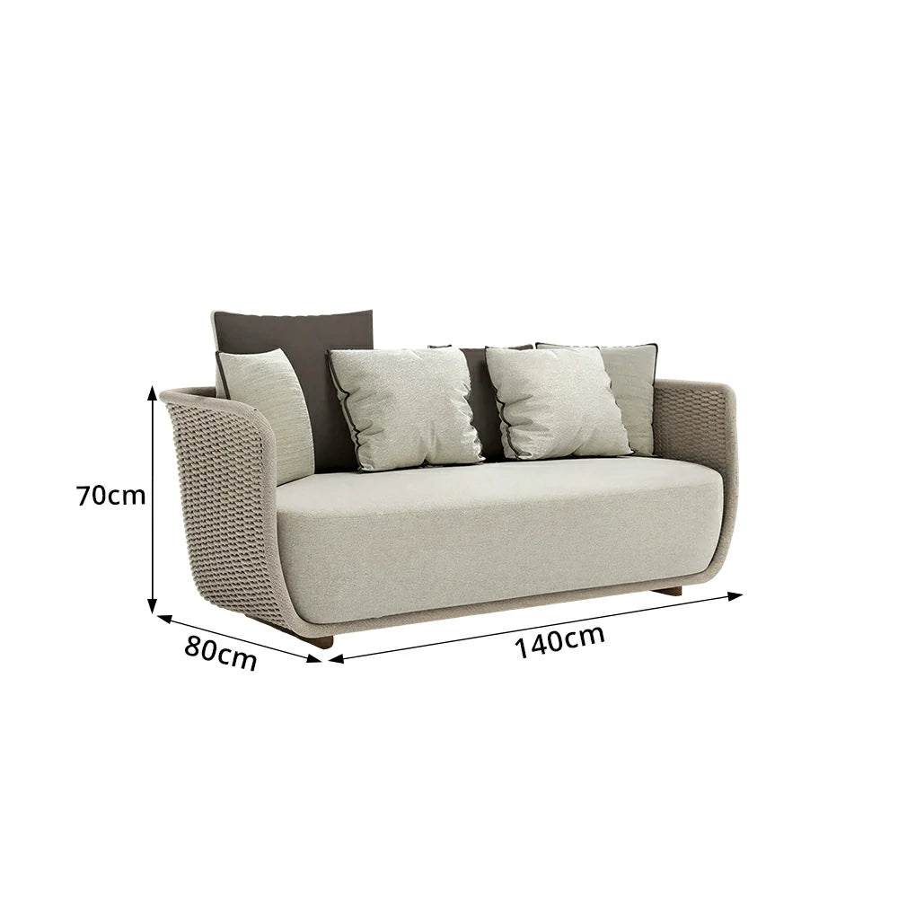 SOLARA Outdoor Two Seater Sofa with Woven Rattan Design - 140cm Patio Balcony Garden Lounge Seat - Natural