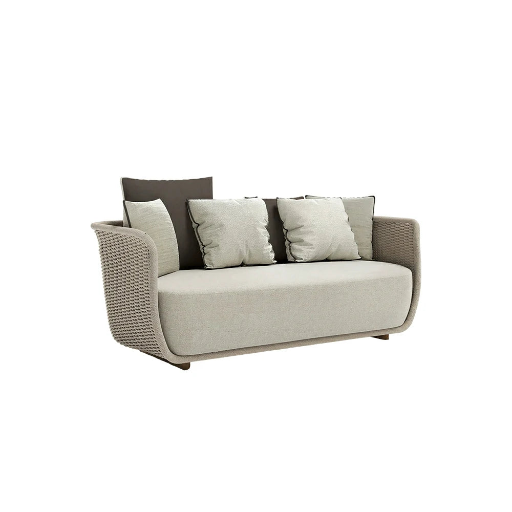 SOLARA Outdoor Two Seater Sofa with Woven Rattan Design - 140cm Patio Balcony Garden Lounge Seat - Natural