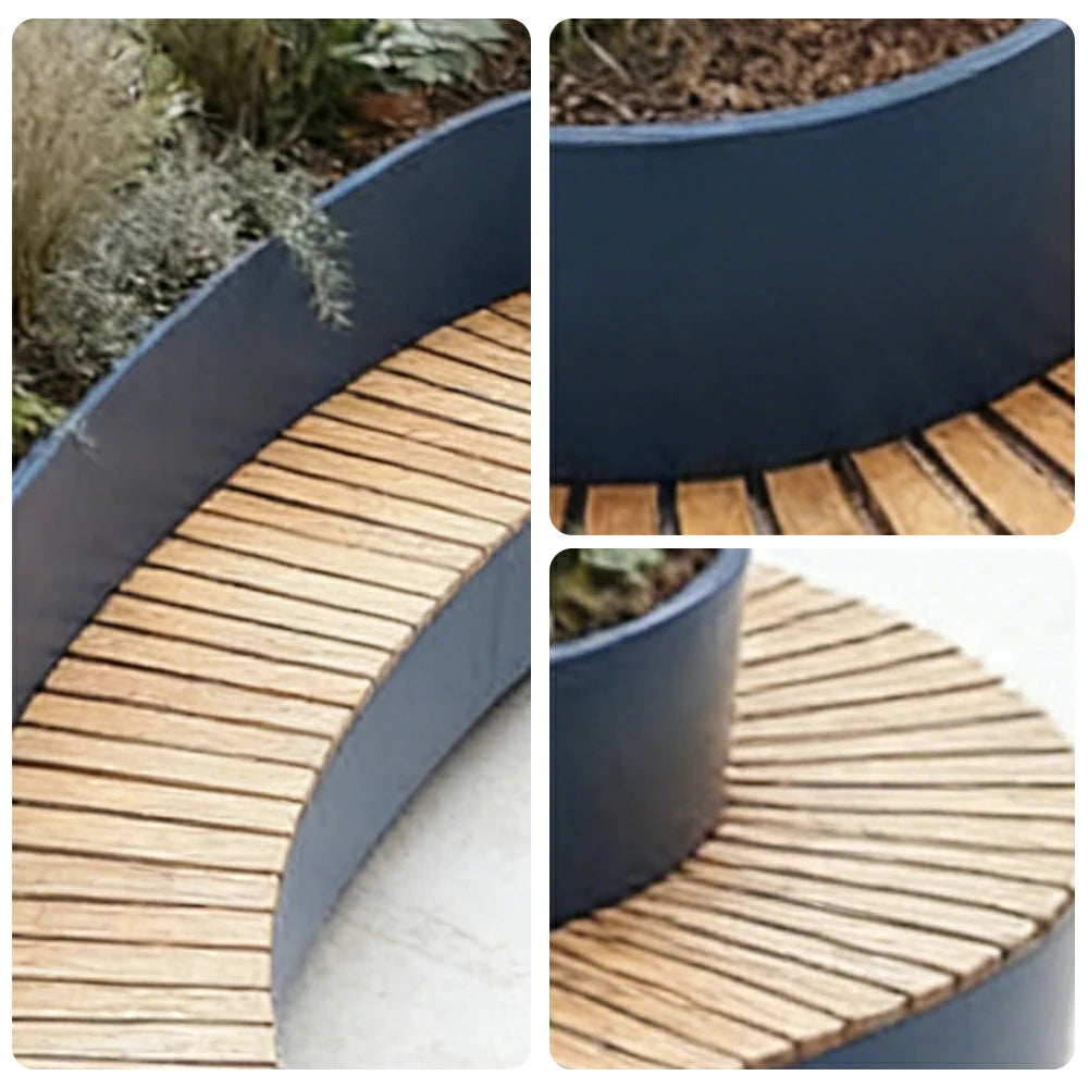 SOLARA 200/220/240cm Integrated Planter Bench Thick Metal Frame with Curved Design for Commercial Street Park Cafe