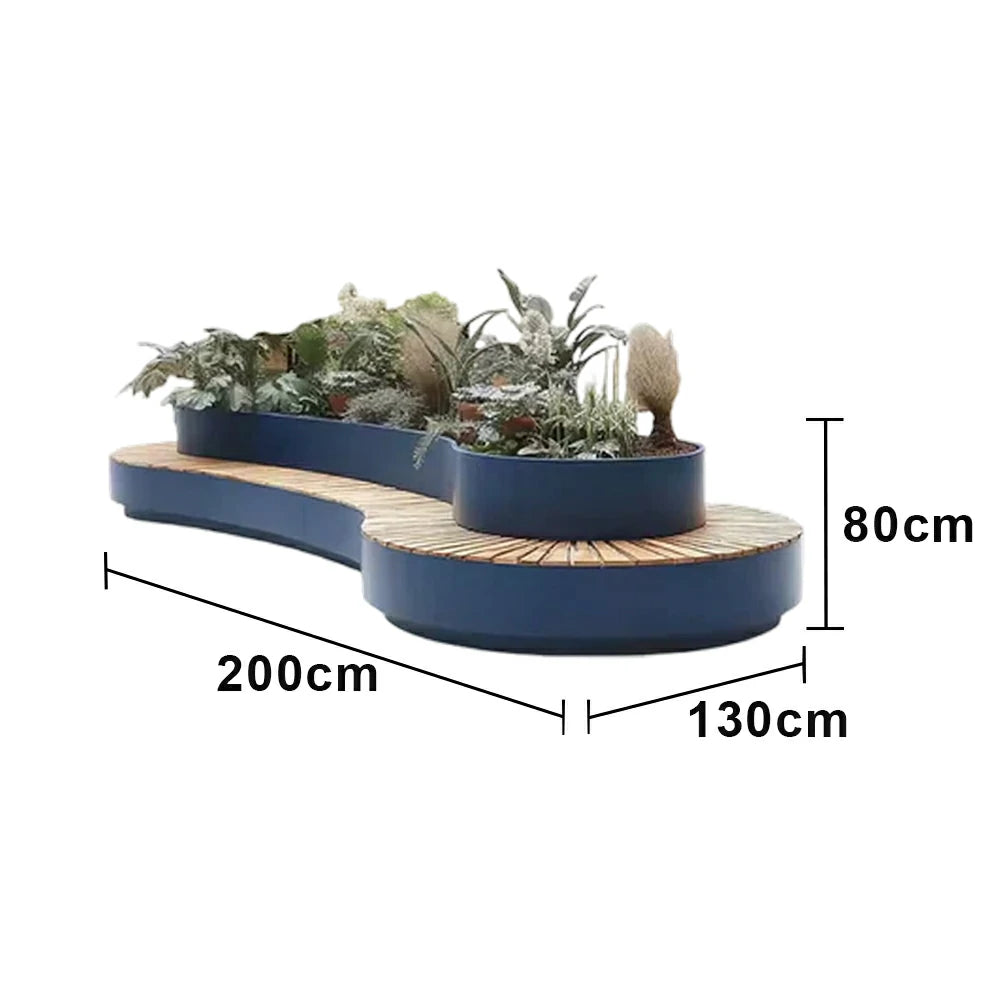 SOLARA 200/220/240cm Integrated Planter Bench Thick Metal Frame with Curved Design for Commercial Street Park Cafe
