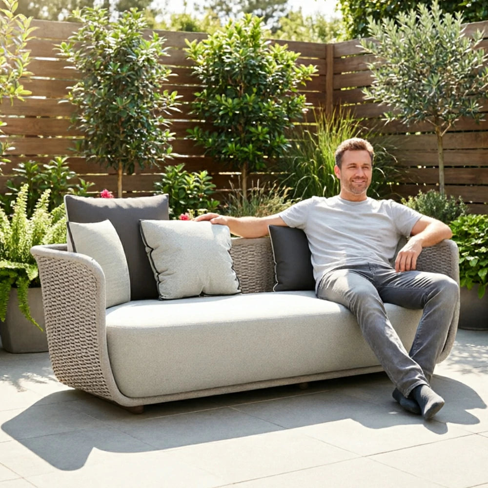 SOLARA Outdoor Three Seater Sofa with Woven Rattan Design - 190cm Patio Balcony Garden Lounge Seat - Natural