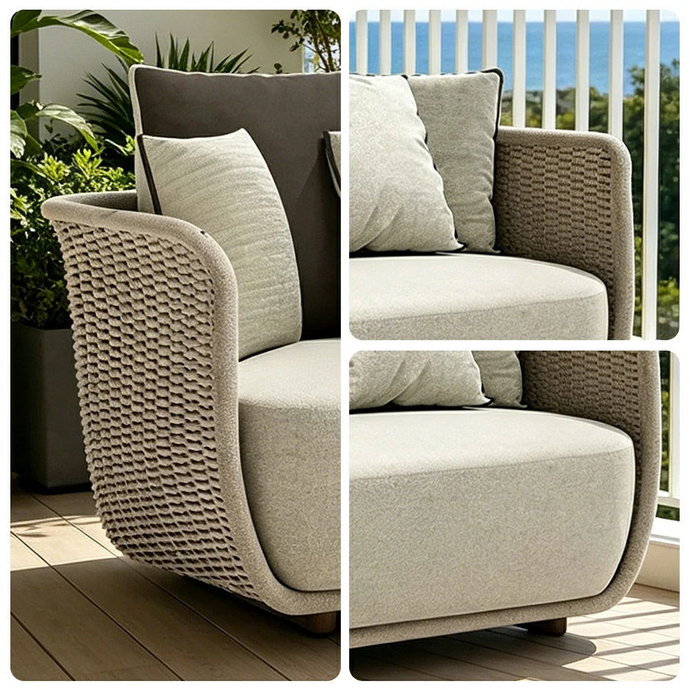 SOLARA Outdoor Three Seater Sofa with Woven Rattan Design - 190cm Patio Balcony Garden Lounge Seat - Natural
