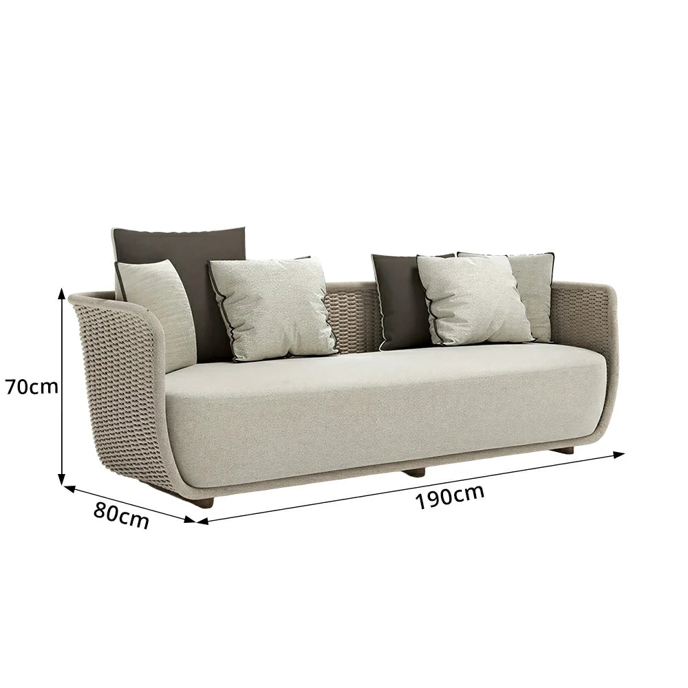 SOLARA Outdoor Three Seater Sofa with Woven Rattan Design - 190cm Patio Balcony Garden Lounge Seat - Natural