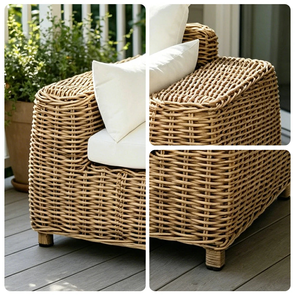 SOLARA Outdoor Single Sofa with PE Rattan Design - 100cm Patio Balcony Garden Lounge Chair - Natural White