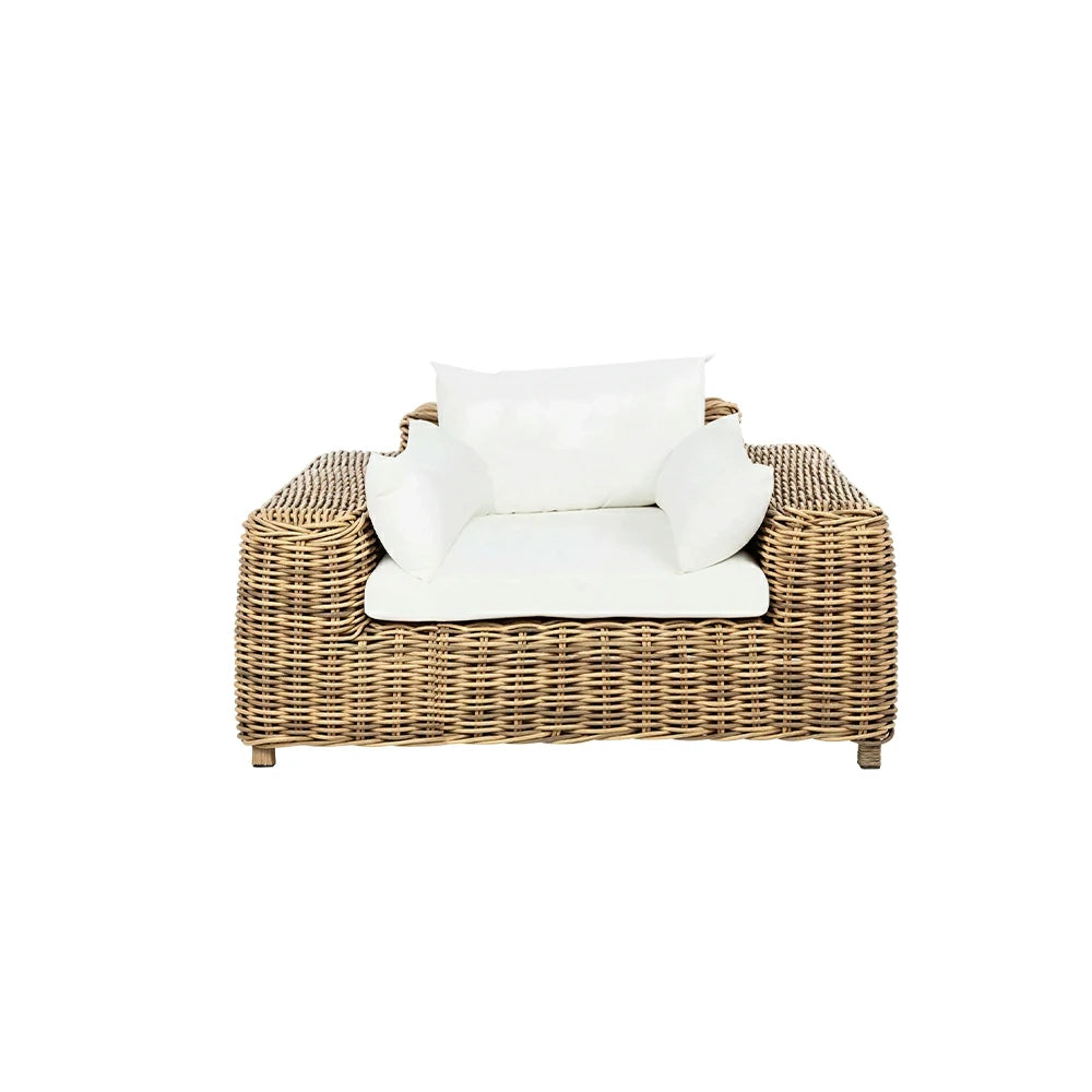 SOLARA Outdoor Single Sofa with PE Rattan Design - 100cm Patio Balcony Garden Lounge Chair - Natural White