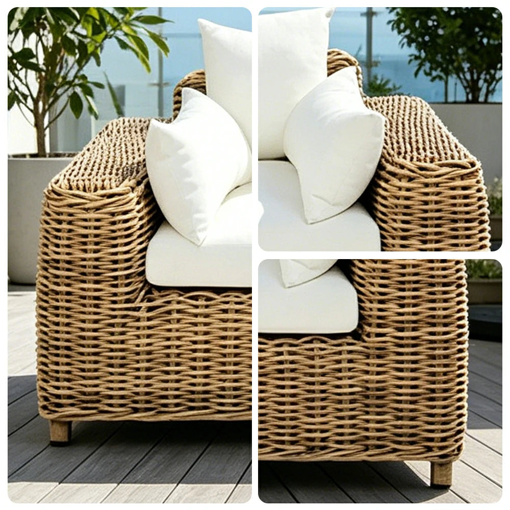 SOLARA Outdoor Two Seater Sofa with PE Rattan Design - 170cm Patio Balcony Garden Lounge Seat - Natural White