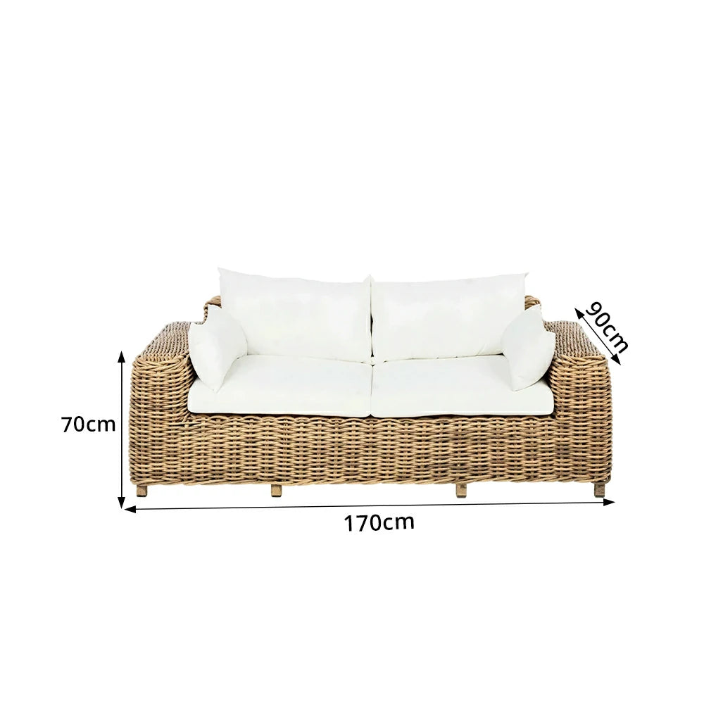SOLARA Outdoor Two Seater Sofa with PE Rattan Design - 170cm Patio Balcony Garden Lounge Seat - Natural White