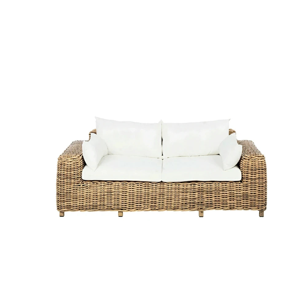 SOLARA Outdoor Two Seater Sofa with PE Rattan Design - 170cm Patio Balcony Garden Lounge Seat - Natural White