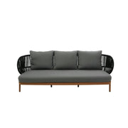 SOLARA Outdoor Three Seater Sofa with Olefin Rope Weaving - 235cm Teak Wood Detail Patio Garden Lounge Seat - Grey