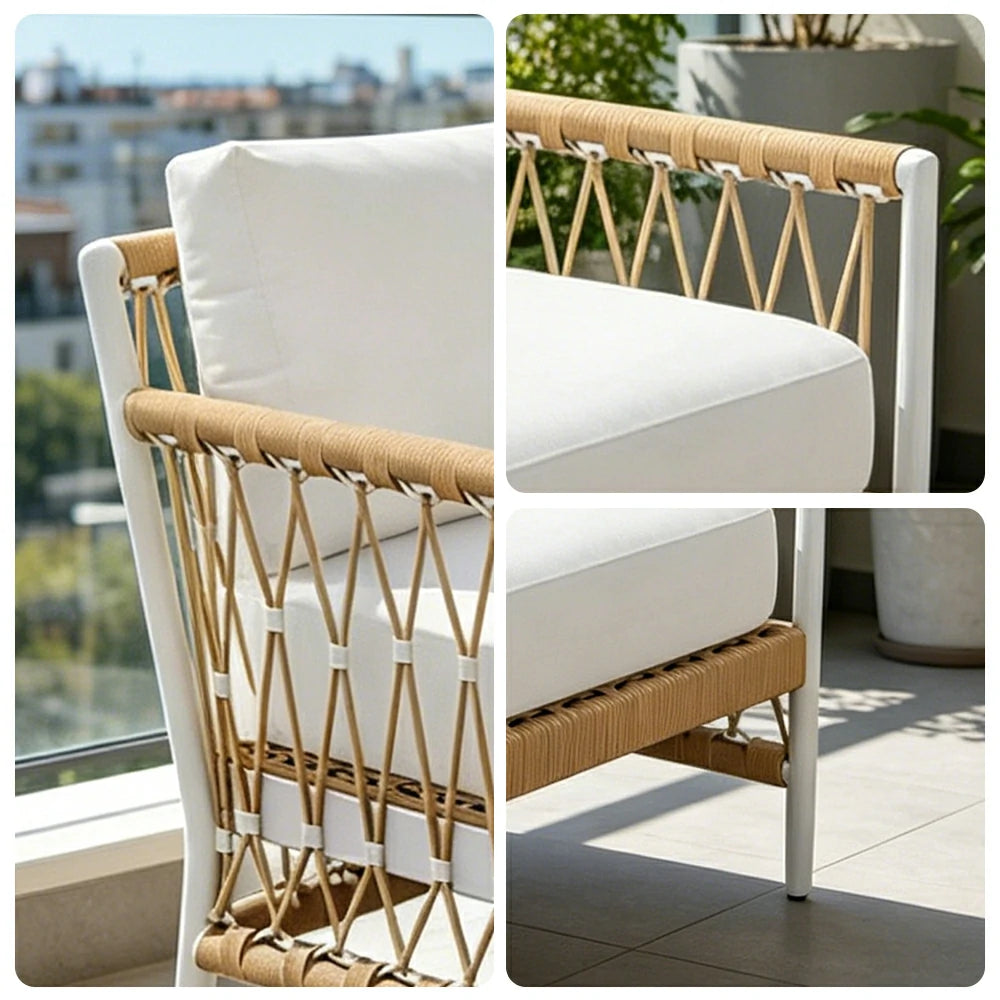 SOLARA Outdoor Single Sofa Chair with Waterproof Fabric, Thick Aluminium Frame for Patio Balcony Garden - Natural