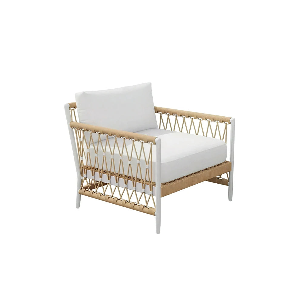 SOLARA Outdoor Single Sofa Chair with Waterproof Fabric, Thick Aluminium Frame for Patio Balcony Garden - Natural