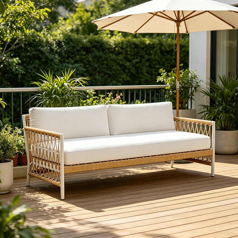 SOLARA Outdoor Single Sofa Chair with Waterproof Fabric, Thick Aluminium Frame for Patio Balcony Garden - Natural（副本）