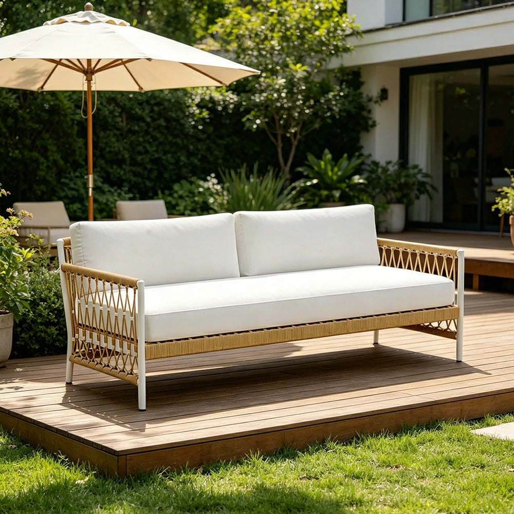SOLARA Outdoor Single Sofa Chair with Waterproof Fabric, Thick Aluminium Frame for Patio Balcony Garden - Natural（副本）