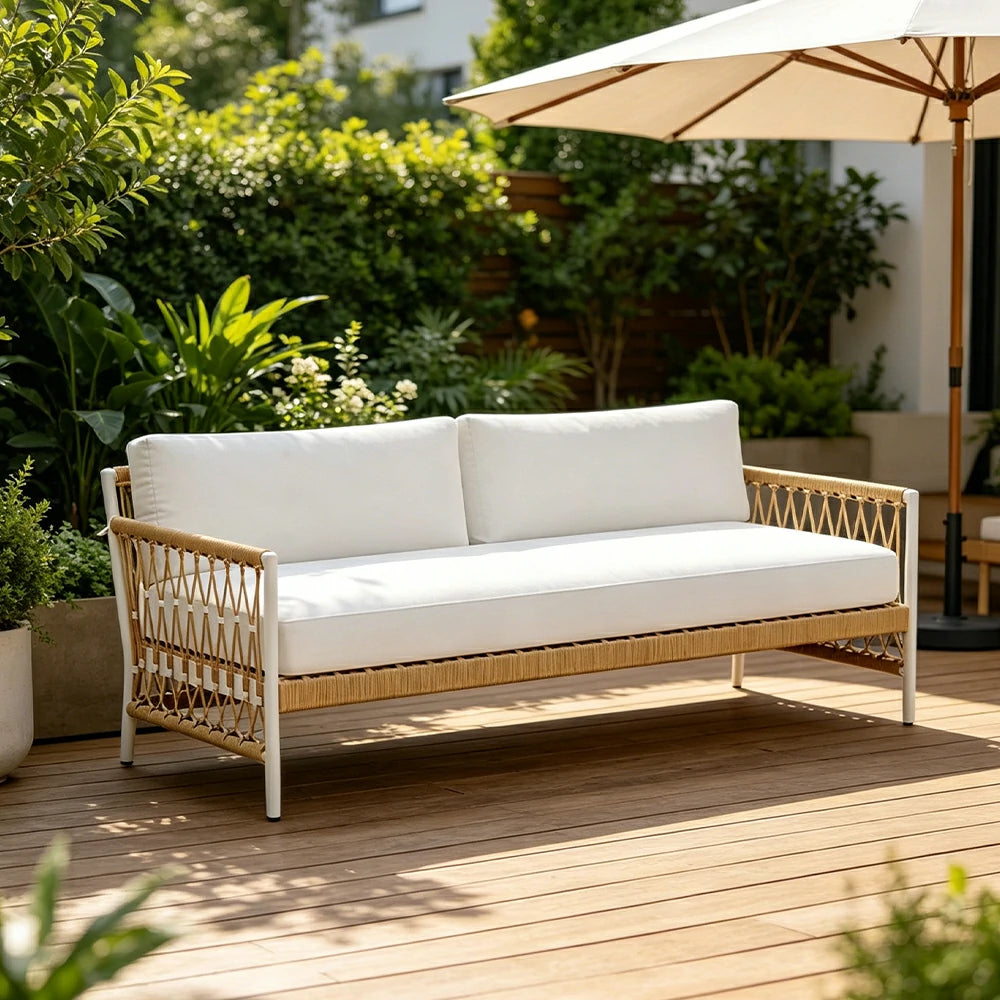 SOLARA Outdoor Single Sofa Chair with Waterproof Fabric, Thick Aluminium Frame for Patio Balcony Garden - Natural（副本）