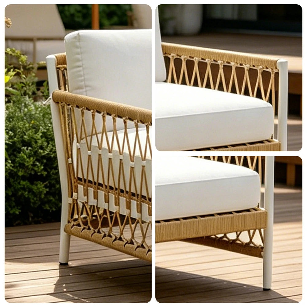 SOLARA Outdoor Single Sofa Chair with Waterproof Fabric, Thick Aluminium Frame for Patio Balcony Garden - Natural（副本）