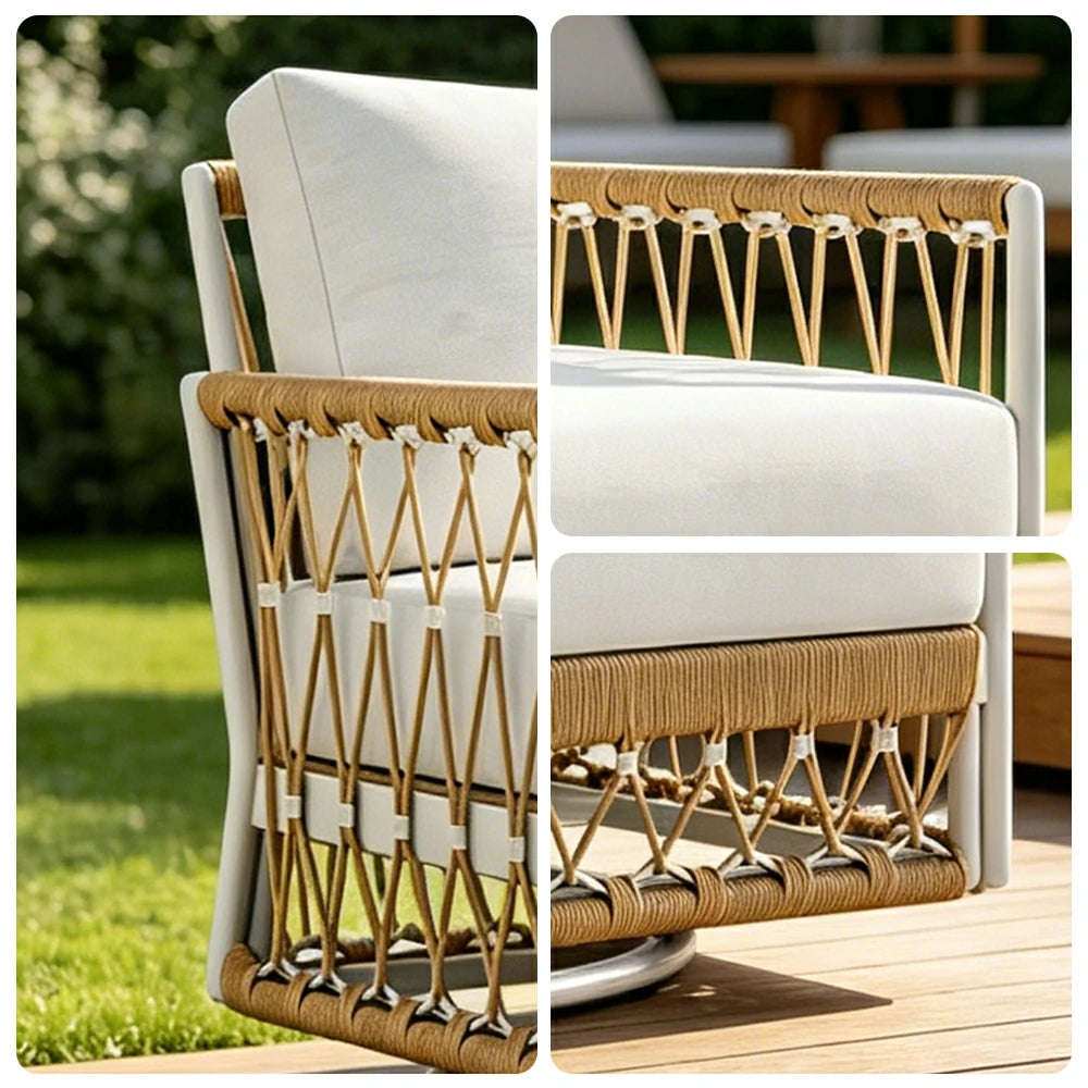 SOLARA Outdoor Swivel Single Sofa Chair with Waterproof Fabric, Thick Aluminium Frame for Patio Balcony Garden - Natural