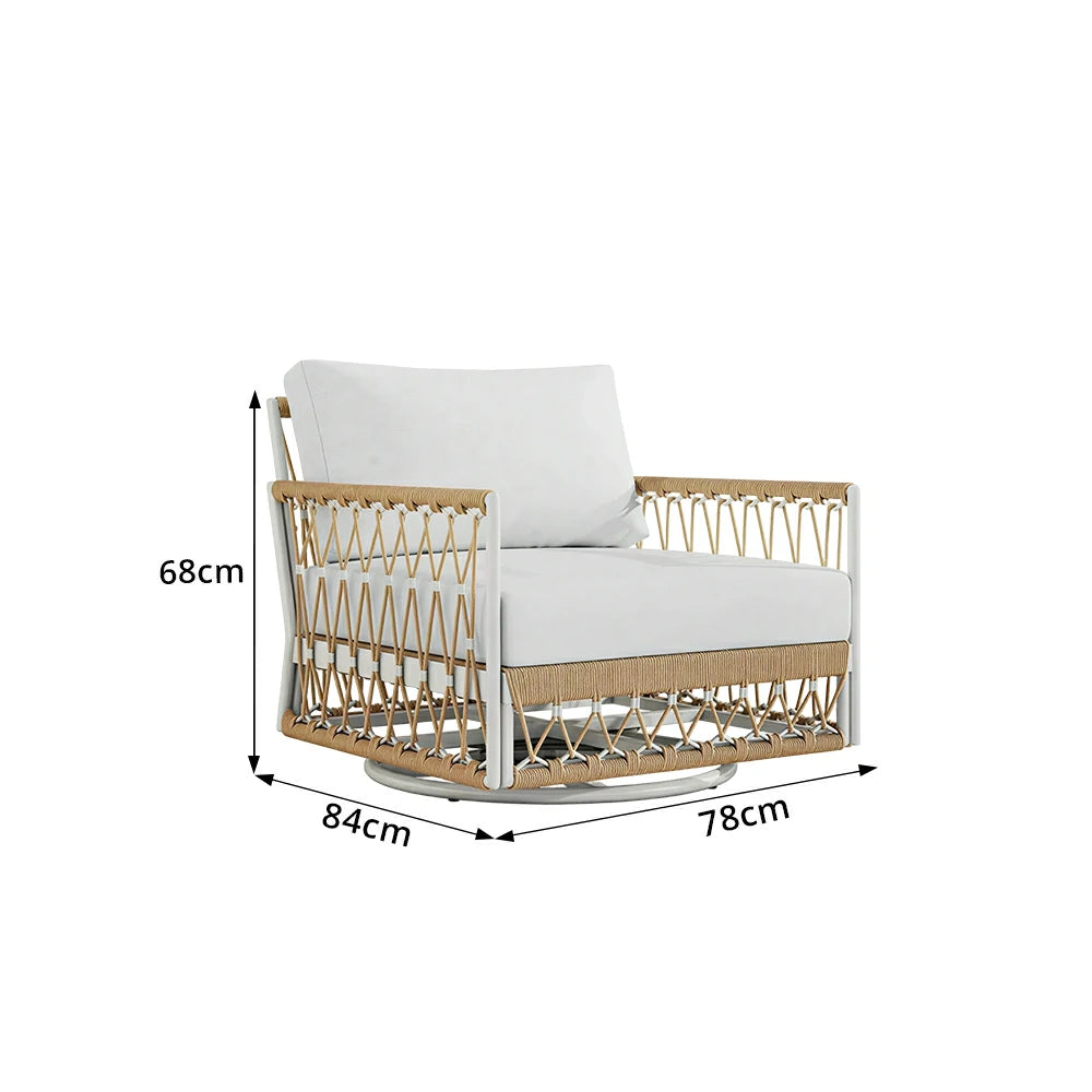 SOLARA Outdoor Swivel Single Sofa Chair with Waterproof Fabric, Thick Aluminium Frame for Patio Balcony Garden - Natural
