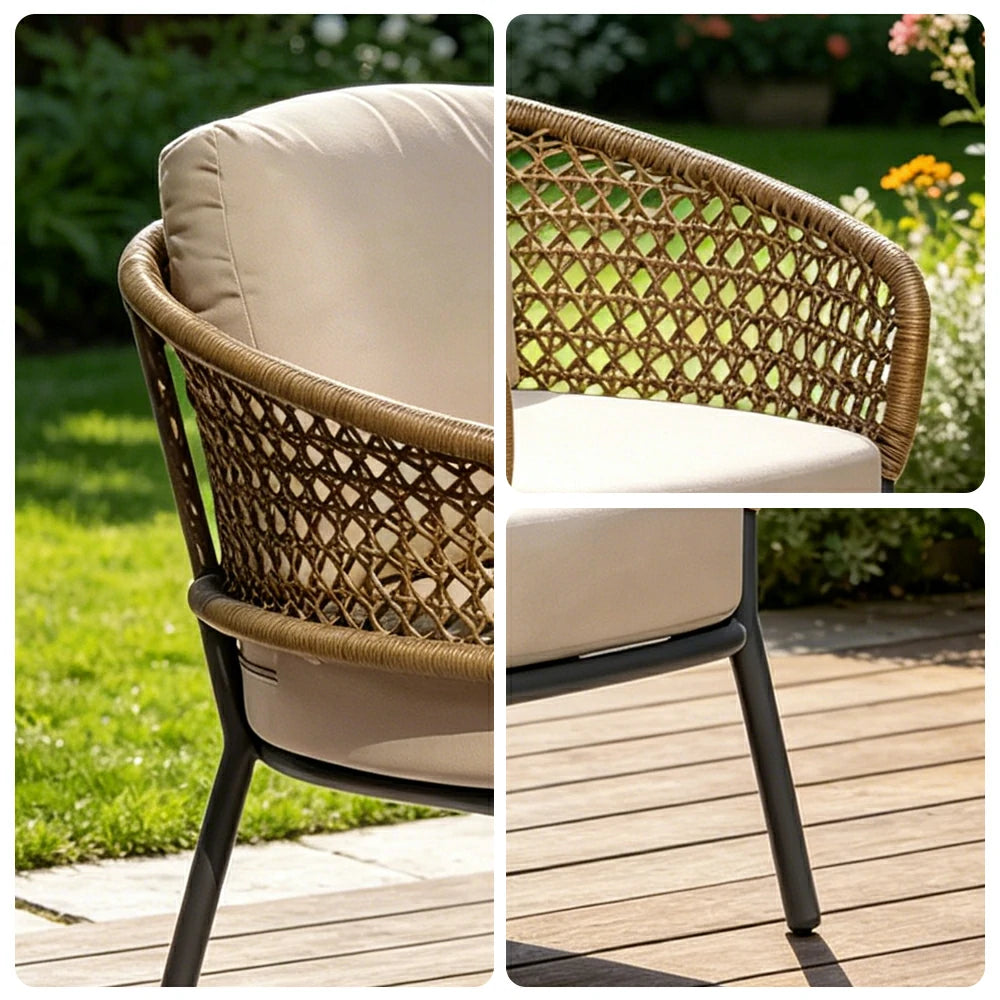 SOLARA Outdoor Single Sofa Chair with PE Woven Rattan for Patio Balcony Garden - Beige