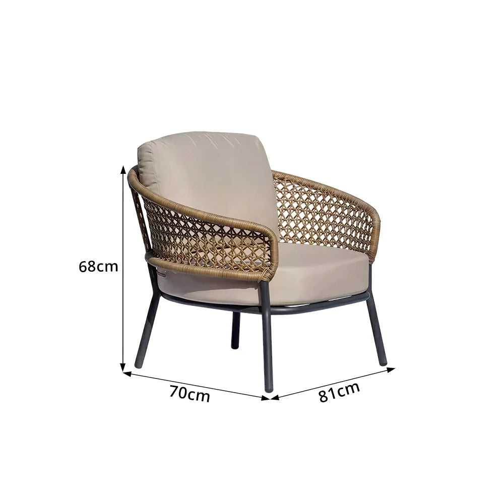SOLARA Outdoor Single Sofa Chair with PE Woven Rattan for Patio Balcony Garden - Beige