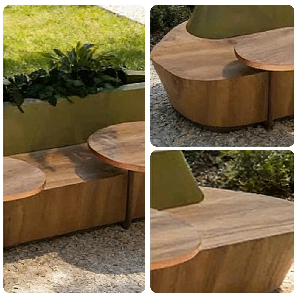 SOLARA 180/200/220cm Integrated Planter Bench Thick Metal Frame with Curved Design for Commercial Street Park Cafe