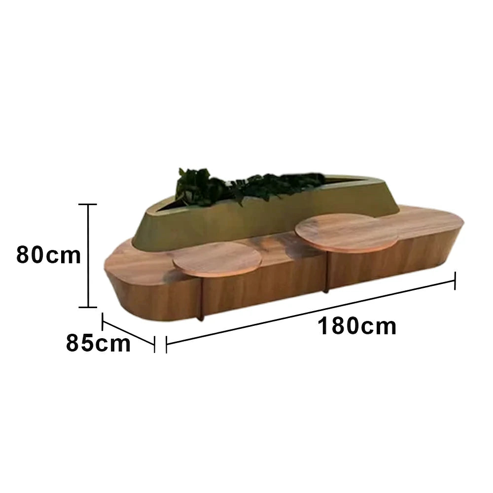 SOLARA 180/200/220cm Integrated Planter Bench Thick Metal Frame with Curved Design for Commercial Street Park Cafe
