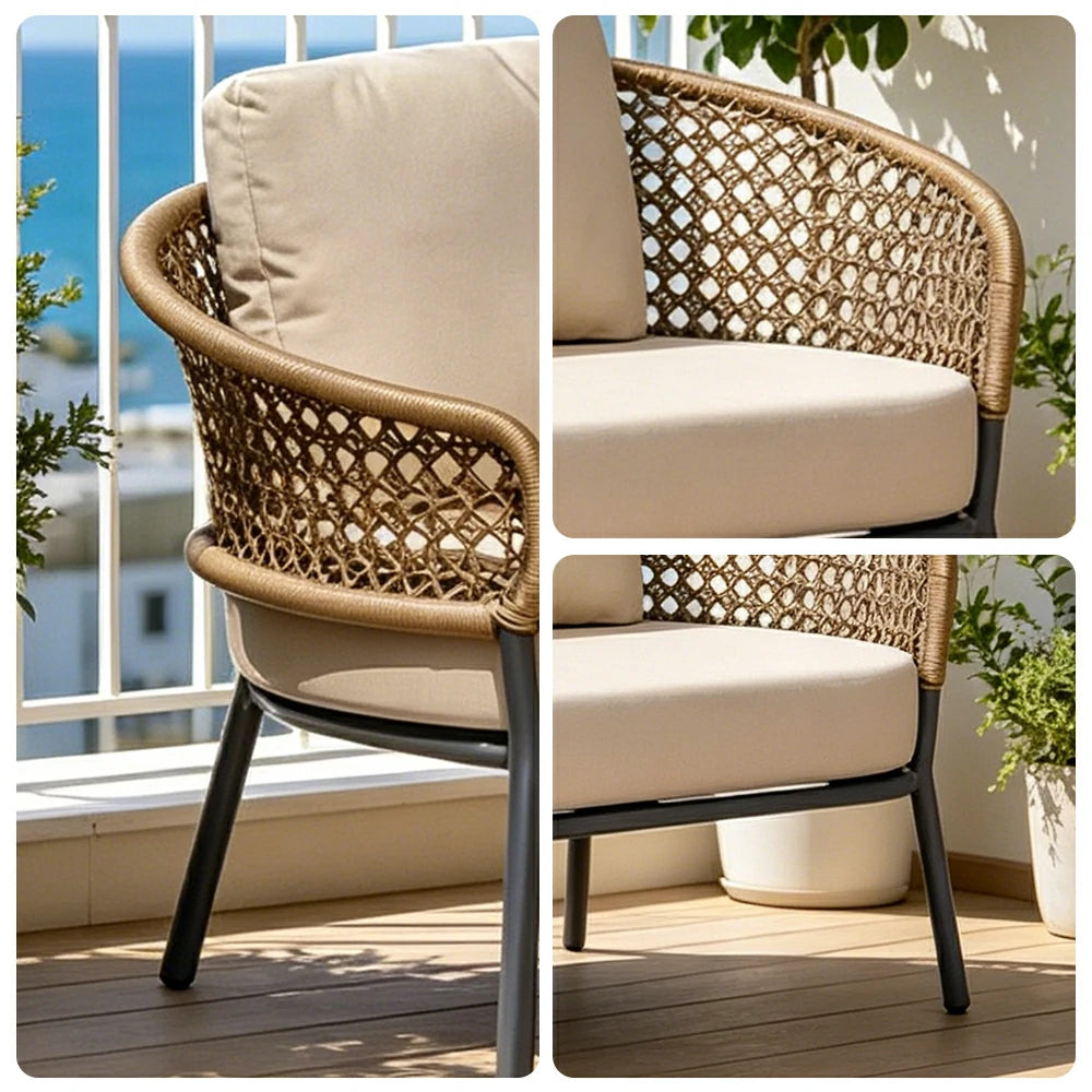 SOLARA Outdoor 2-Seater Sofa with PE Woven Rattan for Patio Balcony Garden - Beige