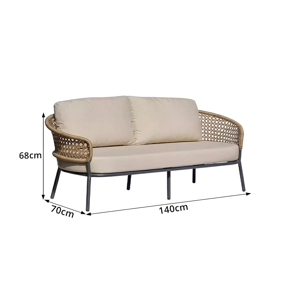 SOLARA Outdoor 2-Seater Sofa with PE Woven Rattan for Patio Balcony Garden - Beige