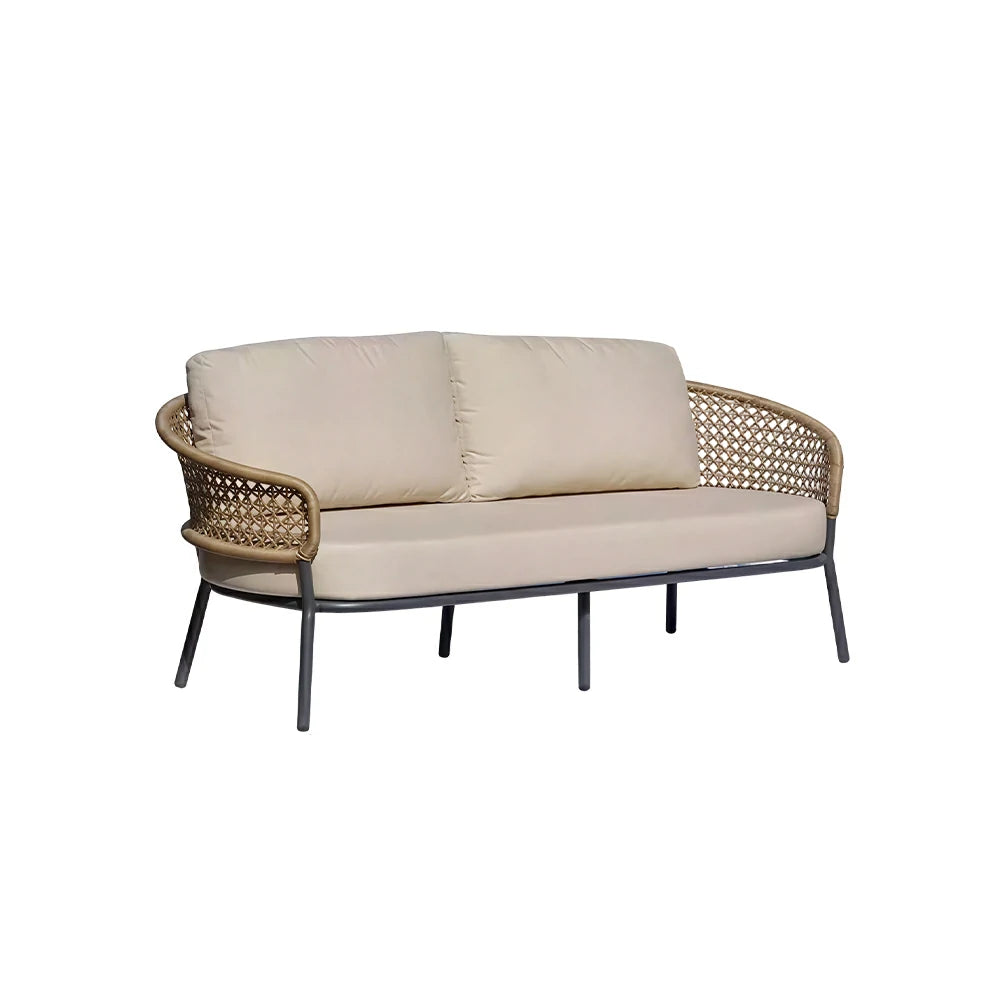 SOLARA Outdoor 2-Seater Sofa with PE Woven Rattan for Patio Balcony Garden - Beige