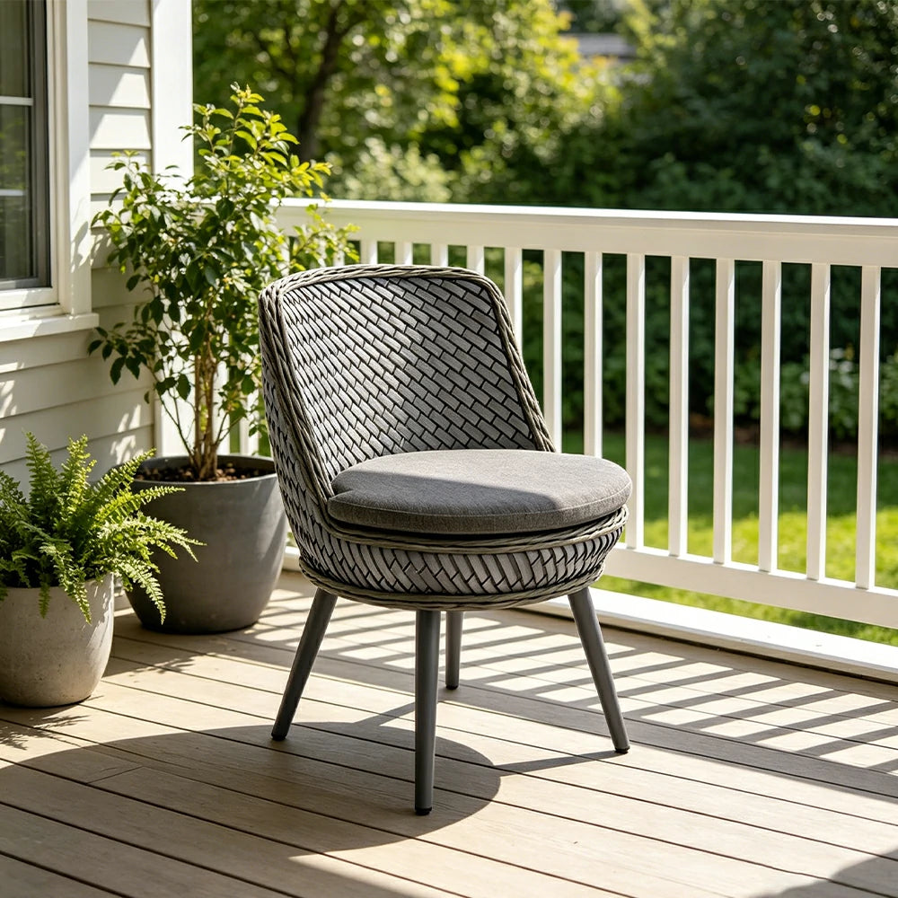 SOLARA Outdoor Lounge Chair with Woven Rattan, Aluminium Frame for Patio Balcony Garden - Grey