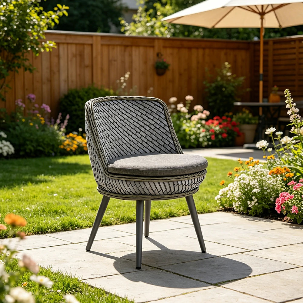 SOLARA Outdoor Lounge Chair with Woven Rattan, Aluminium Frame for Patio Balcony Garden - Grey