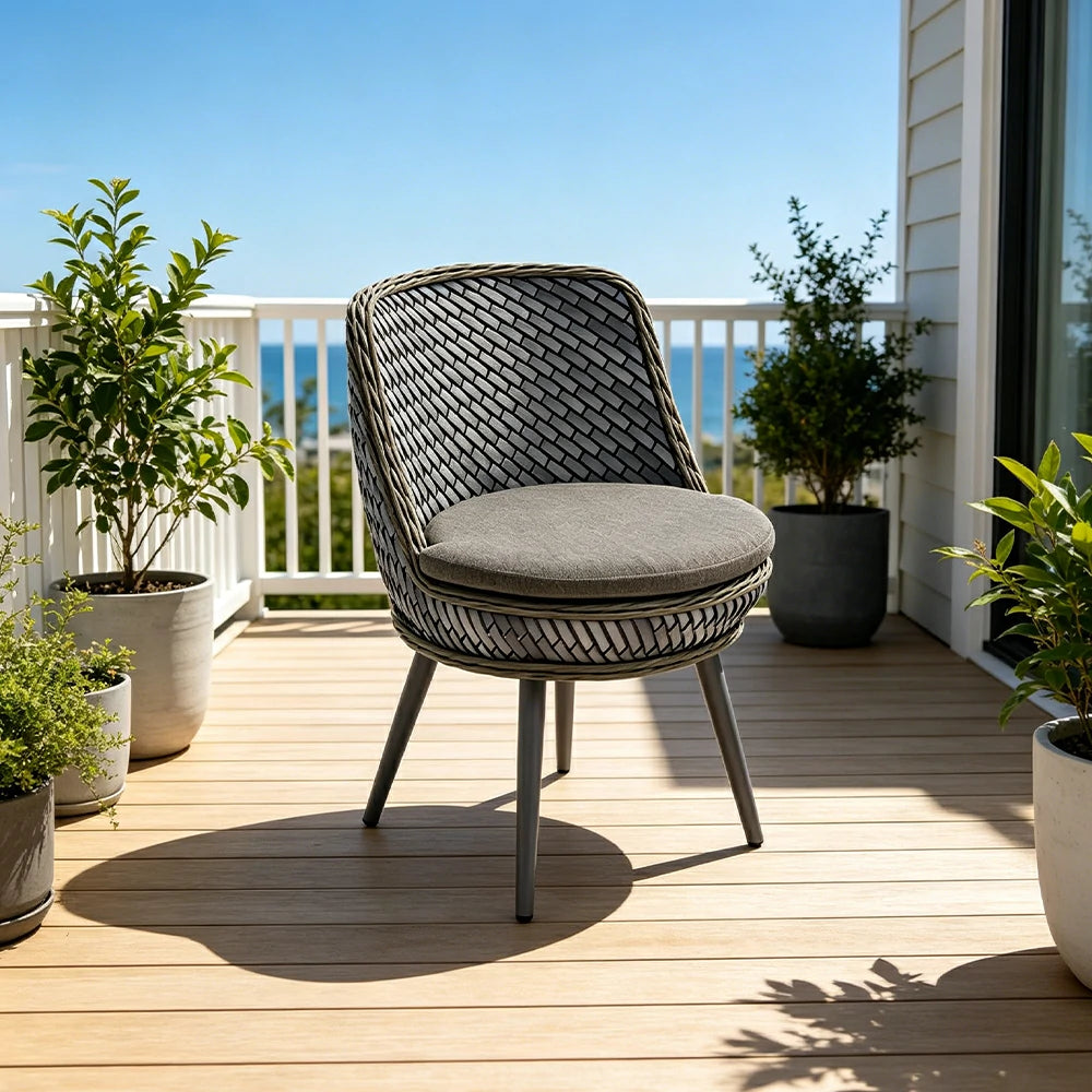 SOLARA Outdoor Lounge Chair with Woven Rattan, Aluminium Frame for Patio Balcony Garden - Grey