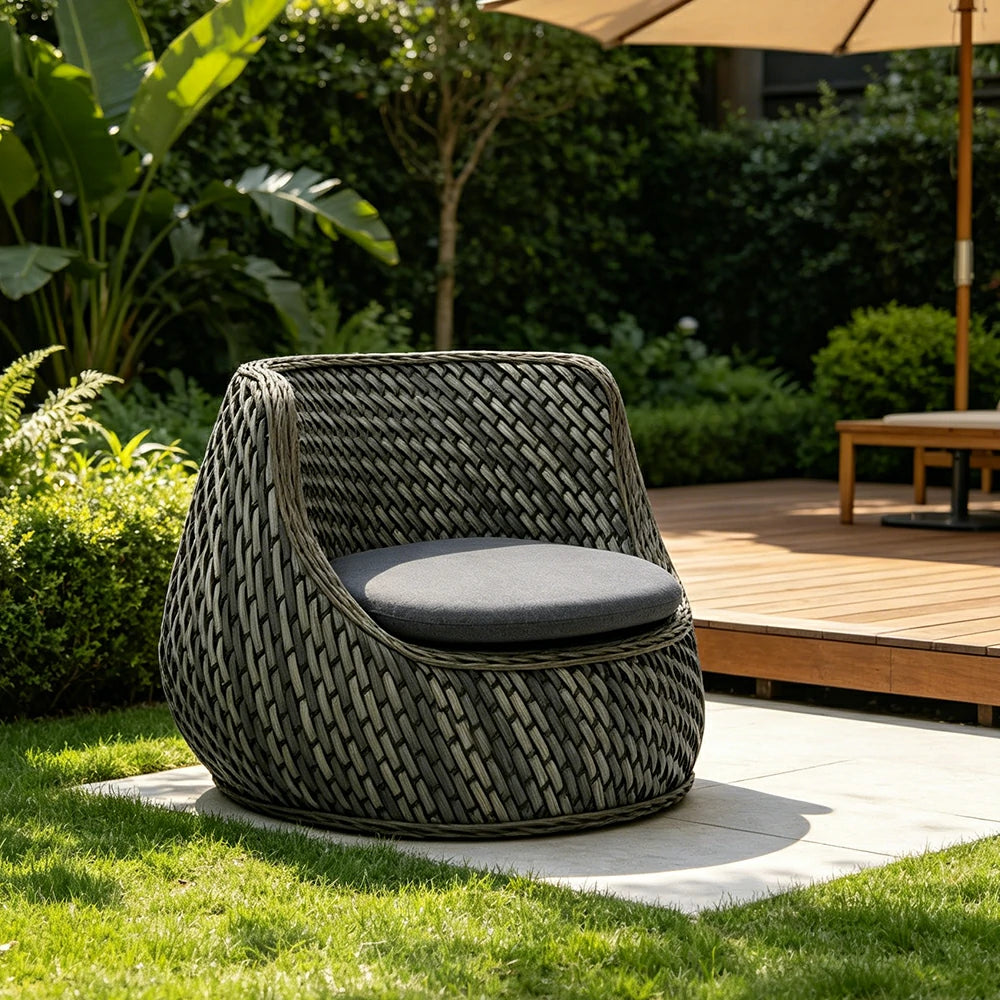 SOLARA Outdoor Single Sofa Chair with Woven Rattan Design for Patio Balcony Garden - Grey