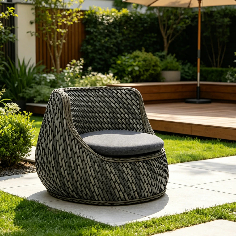 SOLARA Outdoor Single Sofa Chair with Woven Rattan Design for Patio Balcony Garden - Grey