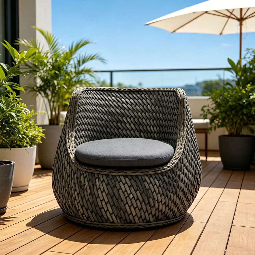 SOLARA Outdoor Single Sofa Chair with Woven Rattan Design for Patio Balcony Garden - Grey