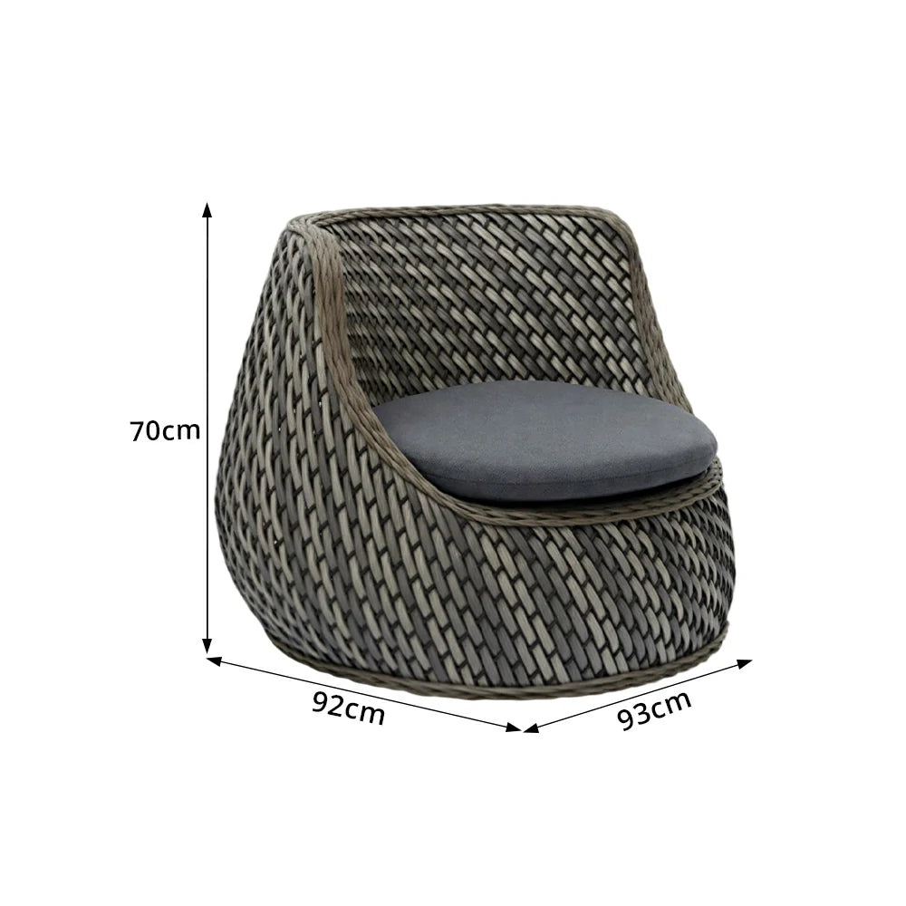 SOLARA Outdoor Single Sofa Chair with Woven Rattan Design for Patio Balcony Garden - Grey