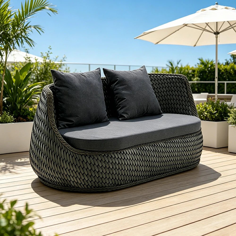 SOLARA Outdoor 2-Seater Sofa with Woven Rattan Design for Patio Balcony Garden - Grey